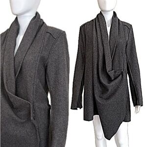 IMPROVD Wool Blend Draped Long Blazer Jacket Womens Size M Dark Charcoal Career